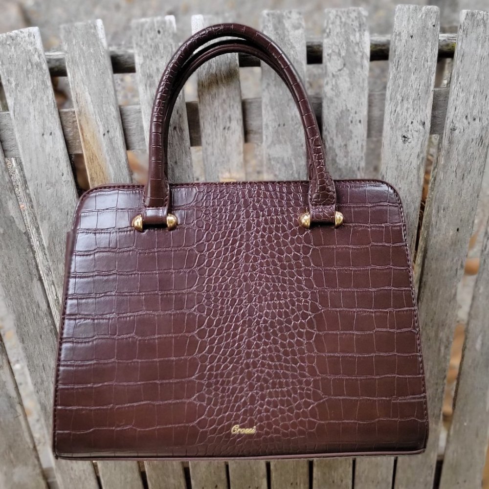 CROSSI New York Brown Mock Croc Satchel Bag